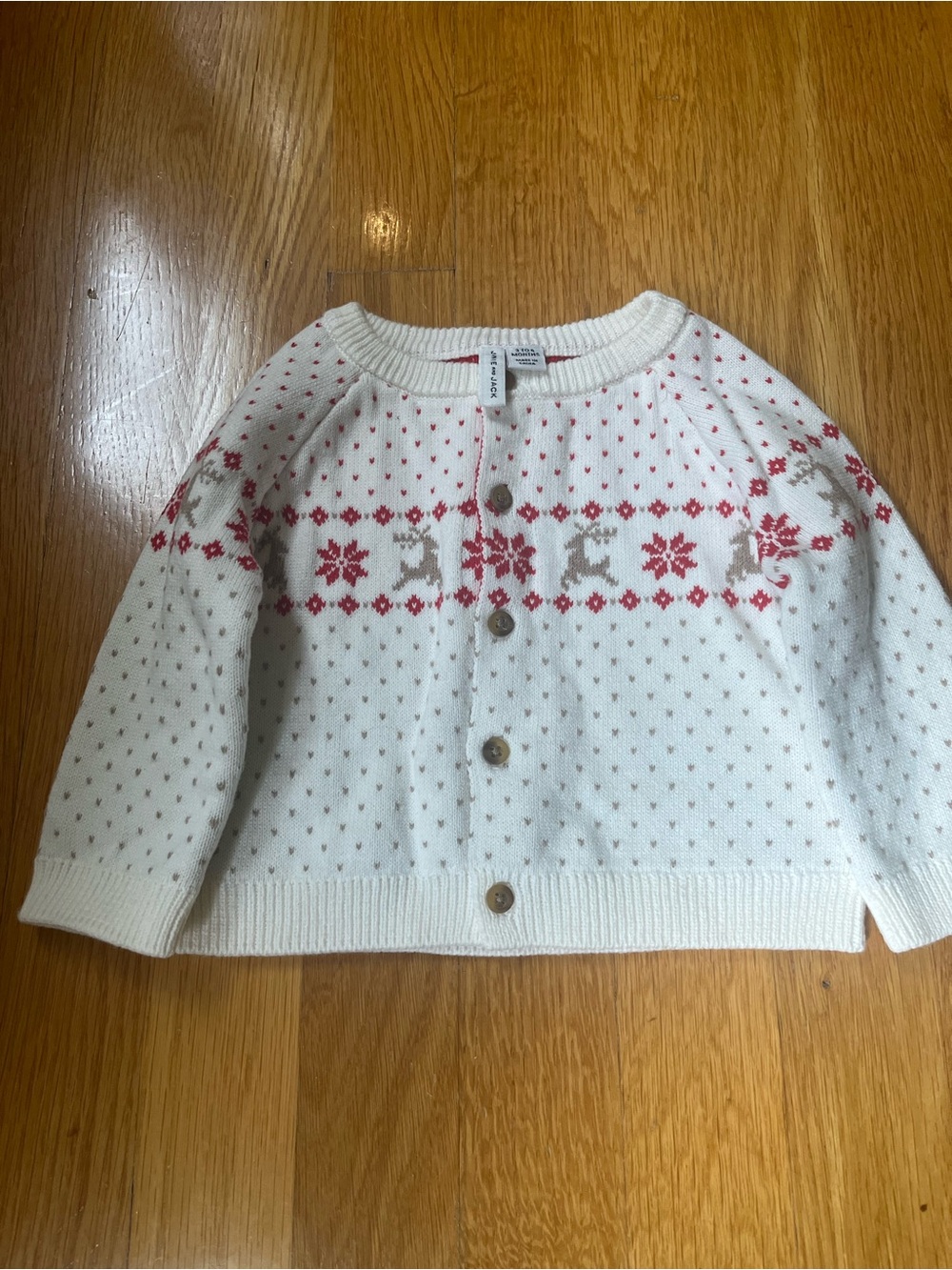 Janie and Jack White Cardigan with Red Fair Isle and Tan Accents Size 3-6 months